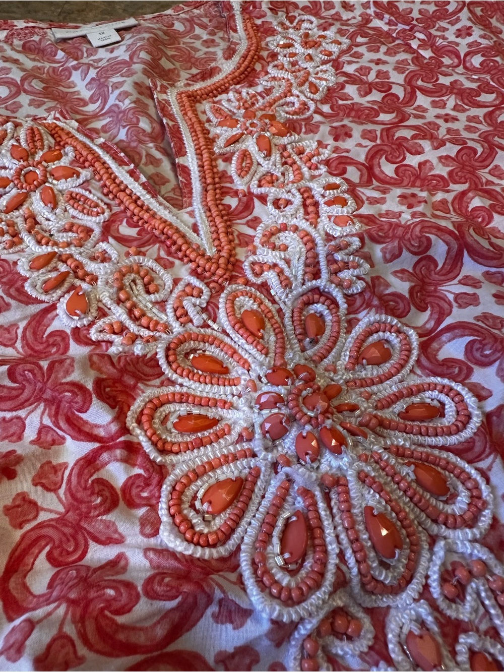Charter Club Coral & White Printed Blouse